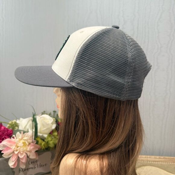 Dutch Bros Mesh Snap Back Trucker Cap Hat One Size Adjustable Gray Green - Picture 3 of 15